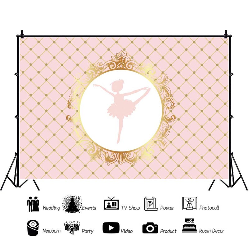 Leyiyi 5x3ft Abstract Little Girl Ballerina in Tutu Dress Dancing Pink Gold Backdrop Baby Shower Birthday Party Background Cake Dessert Table Decoration Polyester Photo Studio Props - Image 2